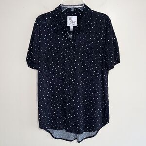 The Shirt Tribal Button Up Shirt Size S Top Polka Dot Short Sleeves Black White